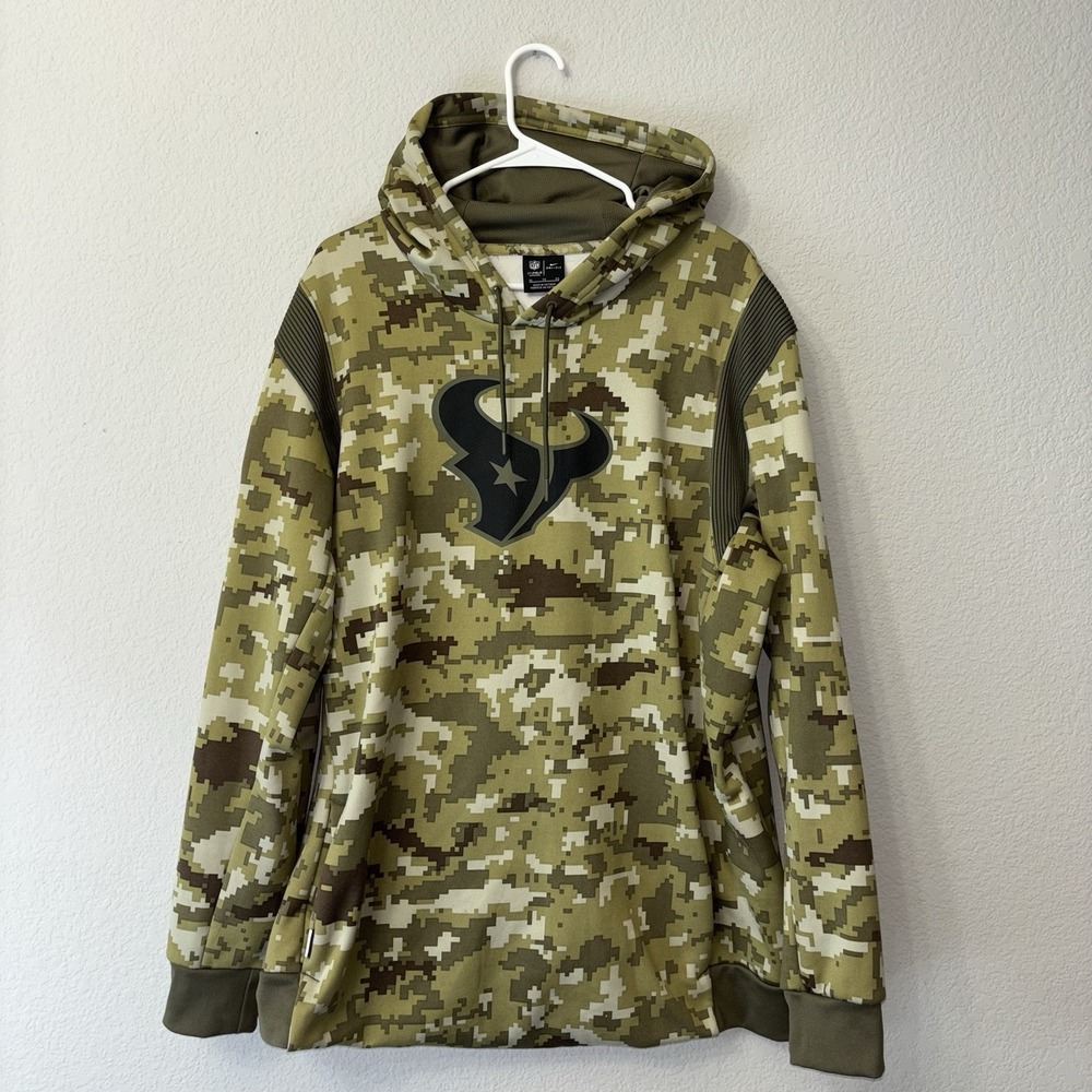 Nike Dri Fit Houston Texans Salute to Service Camo Pullover Hoodie Size XL EUC